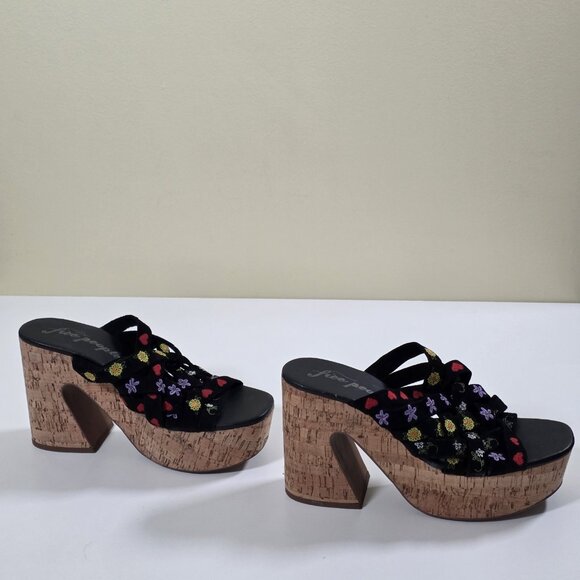 Free People Lisbon Clogs Womens 40 Chunky Cork Platform Suede Floral Embroidery - Picture 8 of 16